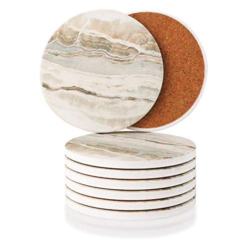 CYTong Absorbent Coaster Sets of 8,Coasters for Drinks Cork Base,Marble Style Ceramic Drink Coaster,for Friends Birthday,Housewarming,Kitchen Room,Bar Decorations 